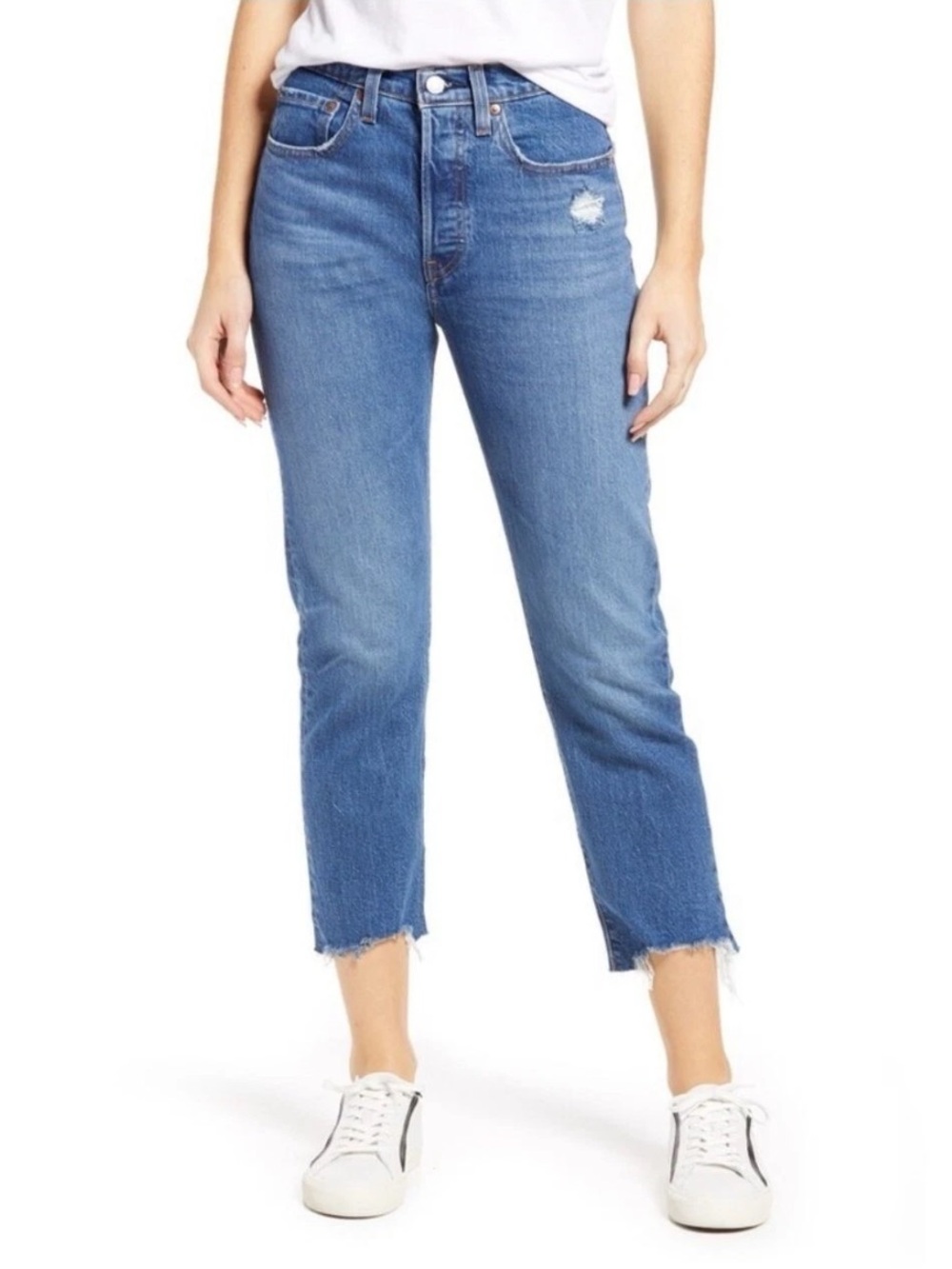 Levi's 501 Original Cropped Raw Hem High Rise Straight Leg Jeans- Size 24x26
